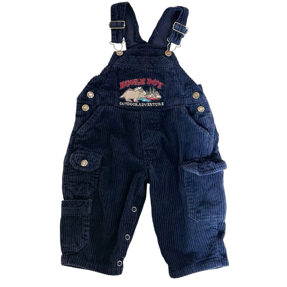 Vintage 90’s Bugle Boy Corduroy Overalls 12M Blue Navy Blue Early 2000s Retro